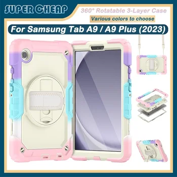 Для Samsung Tab A9 8,7 дюймов X110 A9 + A9 Плюс 11 дюймов X210 Вращающийся на 360 ° Ремешок Для рук, Чехол-подставка, Сверхпрочный Противоударный Чехол