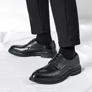 Кожаная обувь Мужская Деловая повседневная в корейском стиле, кожаная дышащая британская стелька, увеличивающая рост, официальная одежда высокого качества