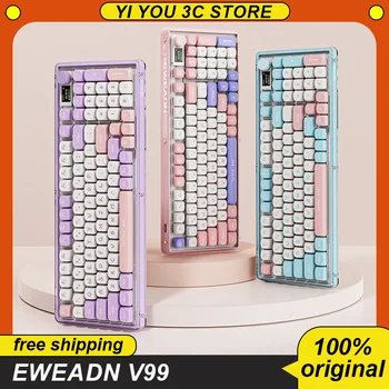 Механическая клавиатура Eweadn V99 99 клавиш Tft 3-режимная Беспроводная игровая связь 2.4g Bluetooth С индивидуальной Rgb подсветкой Для компьютера