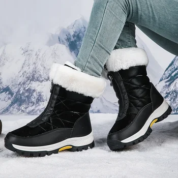 Нескользящие водонепроницаемые зимние ботинки на платформе для женщин 2023 Зимние ботильоны из толстого плюша, женская обувь с хлопковой подкладкой, сохраняющая тепло.
